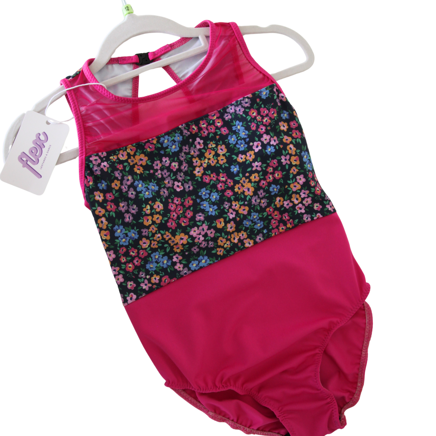 Y12 Kat Leotard Hot Pink / Black Flowers