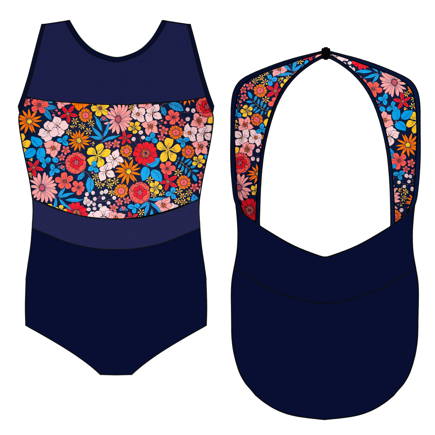 Y14 Kat Leotard Navy / Navy Floral