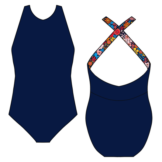 A10 Abigail Leotard Navy / Navy Floral Straps