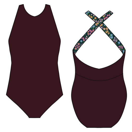 A10 Abigail Leotard Chocolate / Black Flower Straps