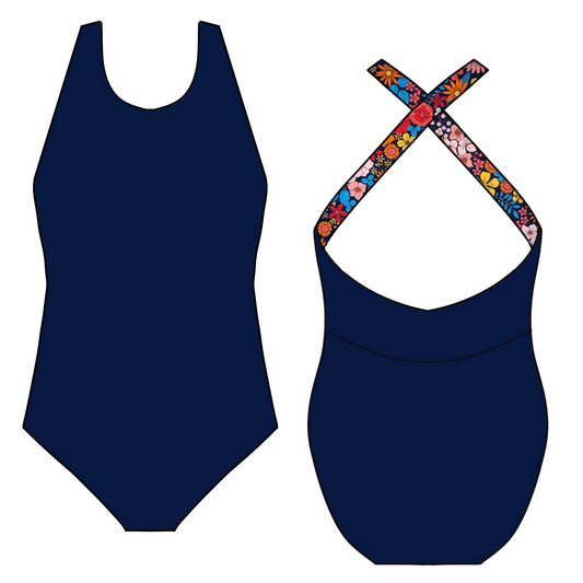 A8 Abigail Leotard Navy / Navy Floral Straps