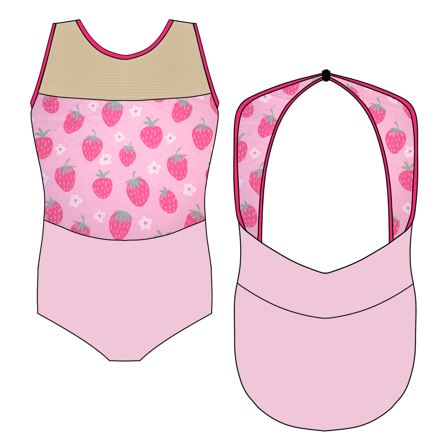 Y8 Kat Leotard Pink / Strawberries