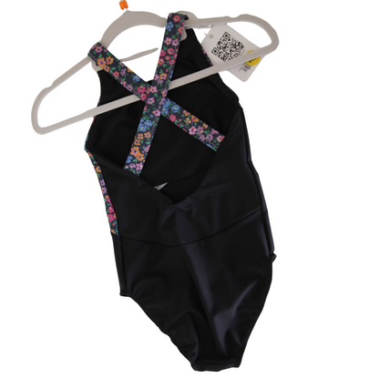 Y8 Abigail Leotard Asymmetrical Black Flower