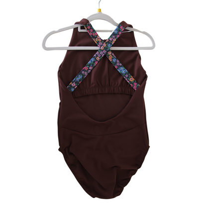 A10 Abigail Leotard Chocolate / Black Flower Straps